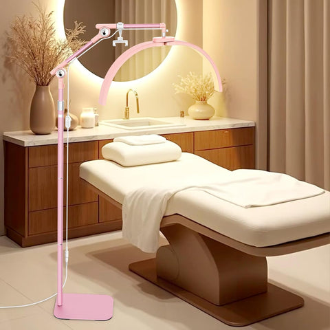 Half Moon Lash Light: 28In Half Moon Lamp for Lash Extensions | 3 Color Dimmable & 360° Rotating Eyelash Lamp for Lash Techs Home Salon with Phone Holder - Pink
