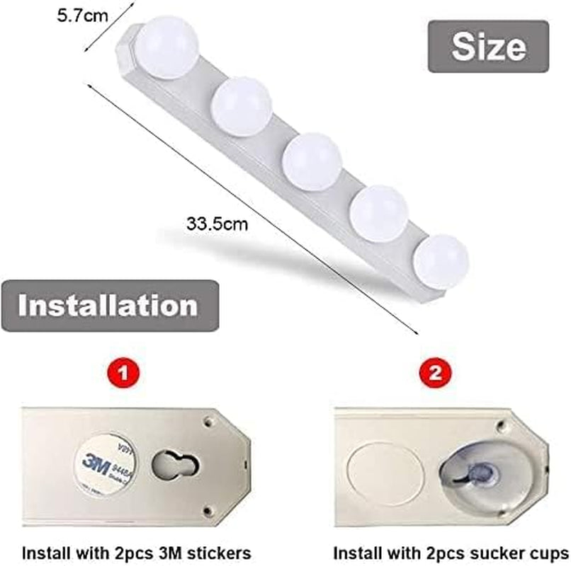 LED Vanity Mirror Lights USB Dimmable 3 Color 10 Levels Brightness with 5 Bulbs 7.55Ft Long USB Cable for DIY Make up Bath Mirror Lamps Bathroom Lights