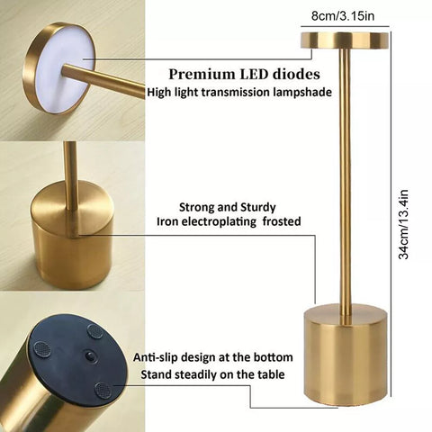 Cordless Metal LED Touch Table Lamp – Rechargeable Desk Light for Home & Office