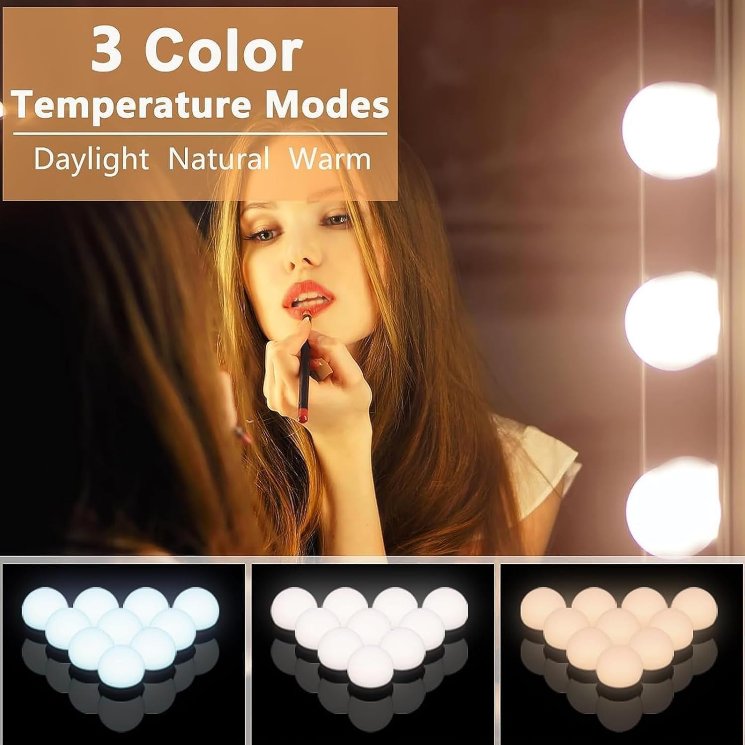 Hollywood Style Vanity Lights with 14 Bulbs, Makeup Lights for Mirror | Adjustable Color and Brightness, Used for Makeup, Bathroom