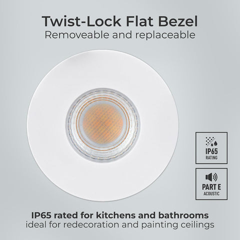 LED Flat Downlight with Power Change and 4 Colour Change Temperature Options (CCT), Fire Rated, Spotlight for Kitchen and Bathroom, Ftype MK2, White, IP65, 4W/6W, 750Lm, 6000K-2700K, FTF6WCCT