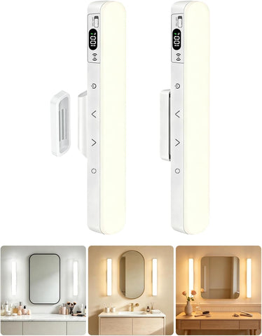 Makeup Mirror Light Stick on Mirror with Battery Level Display 2PC | Vanity Lights Bar Rechargeable Make up Light with Remote Magnetic Dressing Table Lights with 5 Cct&Dimmable for Bathroom