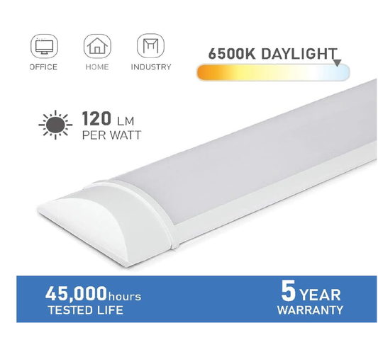 LED Batten Lights 6500k Daylight, IP20 LED Fluorescent Strip Light for Home & Office, Workshop & Garage Lighting