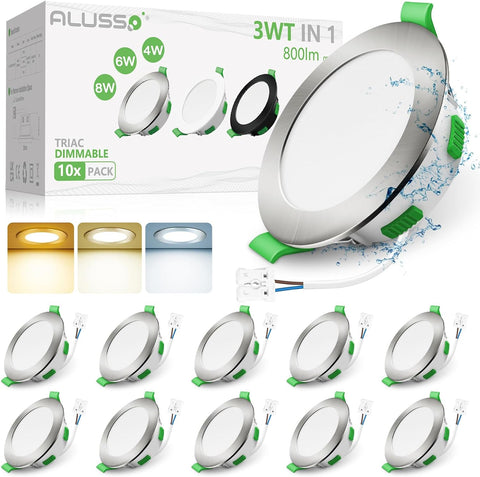 3CCT LED Downlights Ceiling Dimmable 7W IP65 Cutout 67-75MM 6 Pack | Slim Recessed Ceiling Lights, 3000K 4000K 6500K Selectable Bathroom Kitchen Spotlights, round White