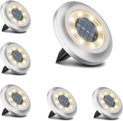 Solar Lights Outdoor Garden,600Mah 8 LED Solar Disk Ground Lights for Garden Lawn Pathway Yard Landscape Walkway（8 Pack Warm White）
