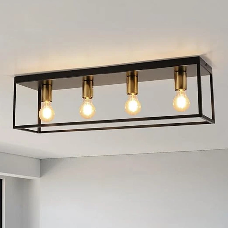Vintage Industrial Ceiling Light - 4 Light Matte Black Metal Cage Design
