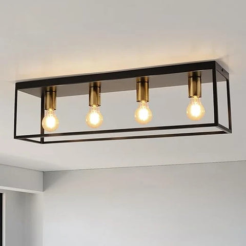Vintage Industrial Ceiling Light - 4 Light Matte Black Metal Cage Design