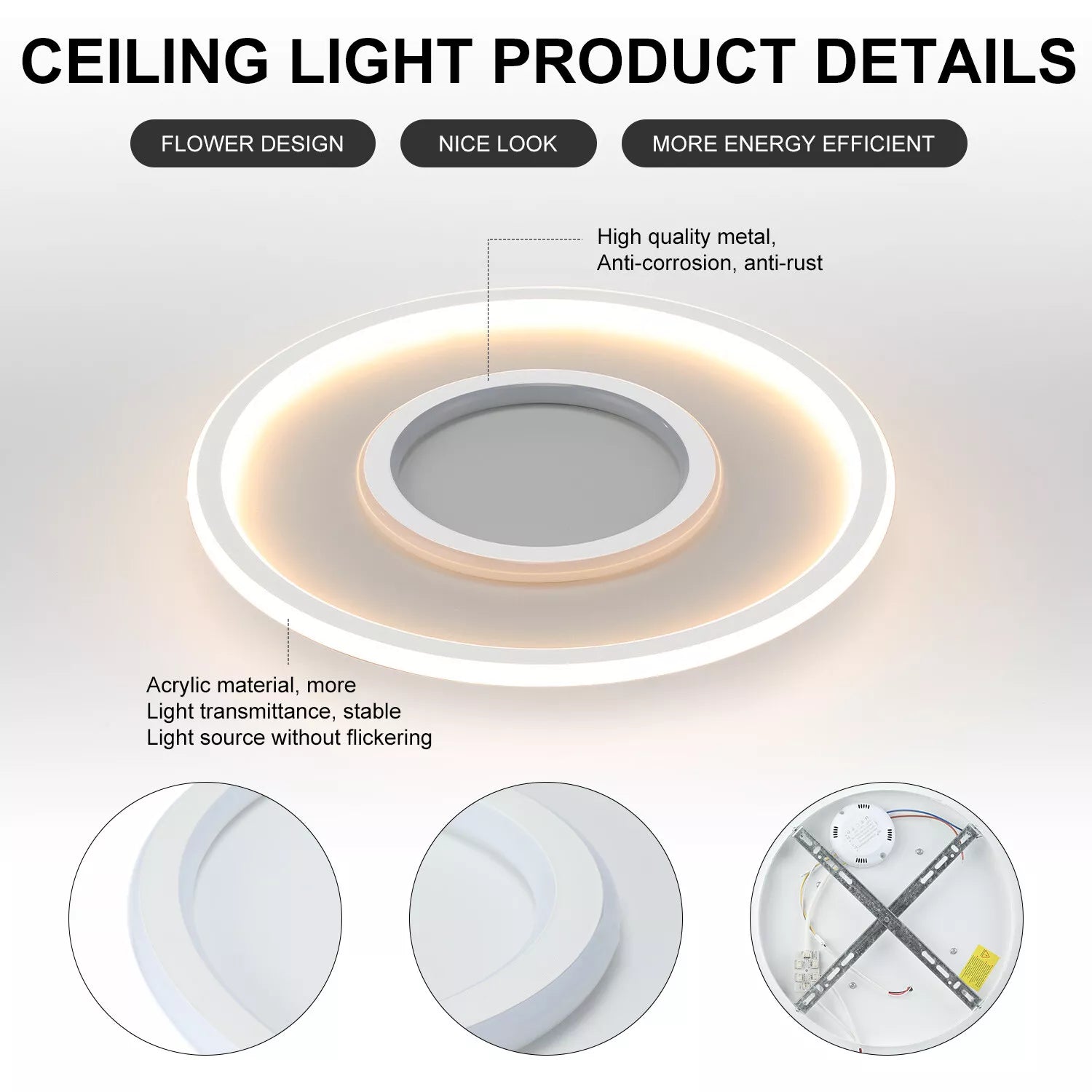 Buy round LED Ceiling Light – Modern Chandelier with White Frame