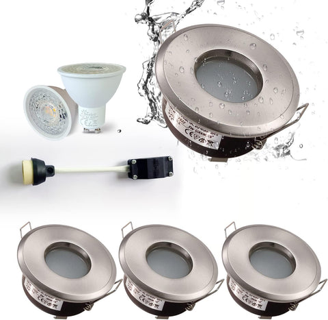4X 5W IP65 Waterproof LED Recessed Ceiling Lights, Warm White 3000K 430LM, Suitable for Bathroom and Kitchen Spotlights (Including GU10 Lamp Holder) White Downlight Cut-Out 68Mm