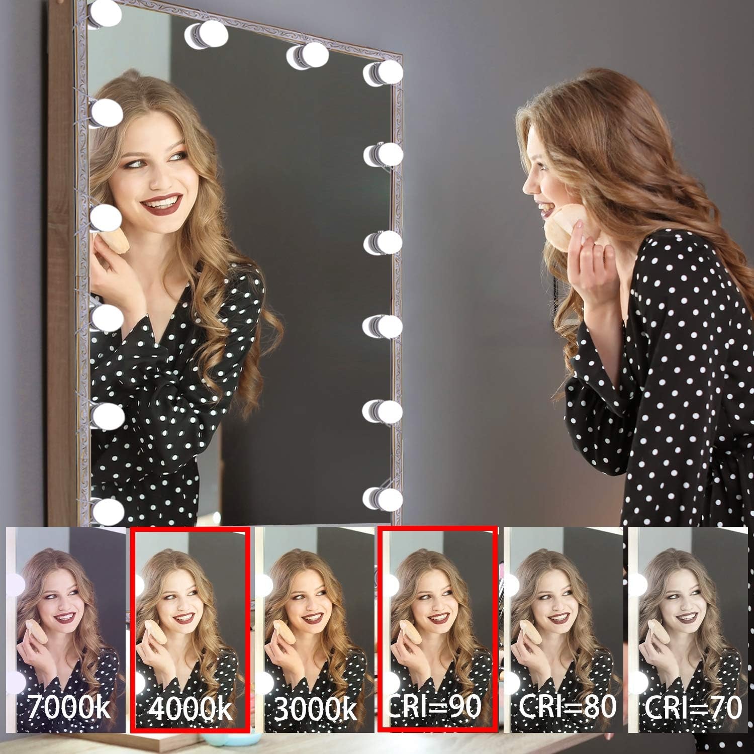 Vanity Mirror Lights Hollywood Dimmable Makeup Mirror Lights 14 LED Bulbs with Plug 4000K Nature White DIY Dressing Table Lights Stick on for Ladies Makeup