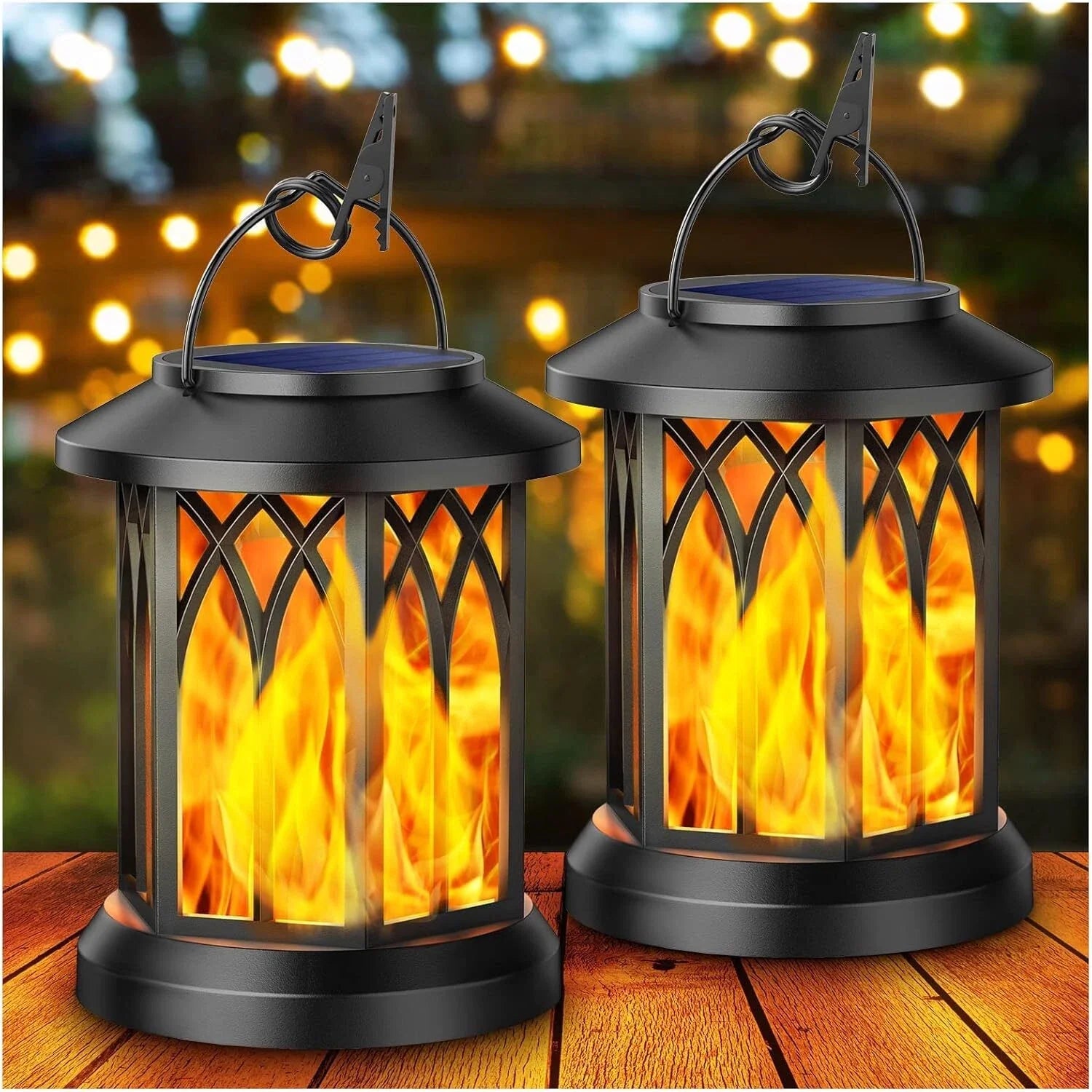 LED Flickering Flame Solar Lantern Waterproof Outdoor Hanging Garden Light