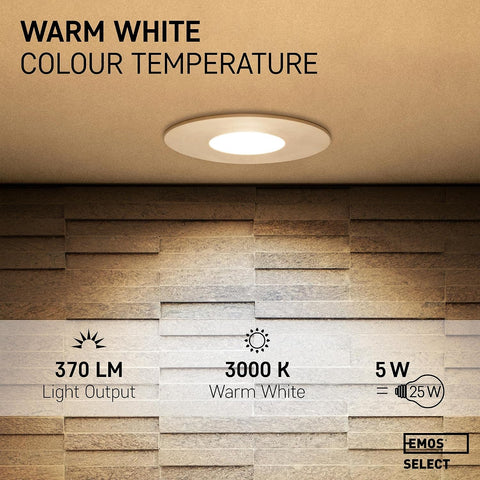 Bathroom Spot Lights Ceiling LED Waterproof IP44 | Spotlight 5W, 370Lm, 3000K Warm White, 220-240V Powered | Pack of 12 Recessed LED Downlights Ceiling for Outdoor Hallway, Soffit Etc., White