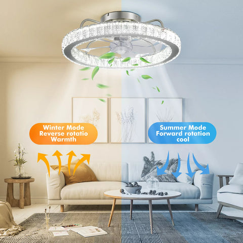 LED Crystal Ceiling Fan Light UK – Dimmable, Quiet with Remote Control - UK