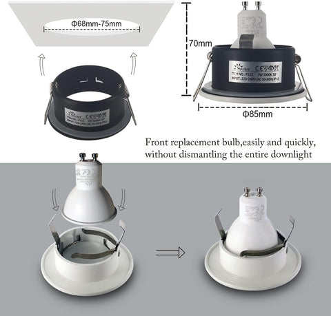 4X 5W IP65 Waterproof LED Recessed Ceiling Lights, Warm White 3000K 430LM, Suitable for Bathroom and Kitchen Spotlights (Including GU10 Lamp Holder) White Downlight Cut-Out 68Mm