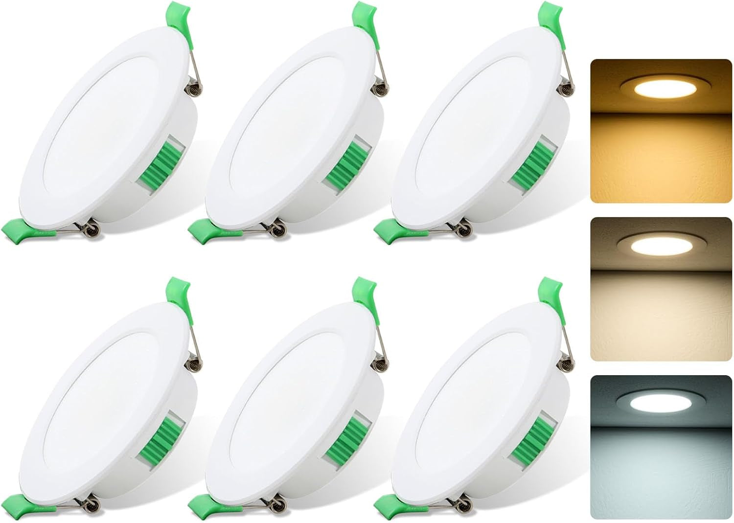 6 Pack LED Downlights for Ceiling 7W 3CCT IP44 Ultra Slim Cut Φ75-85MM | round LED Spot Bathroom Light 600LM, 3000K/4000K/6500K Adjustable, IP44 Recessed Ceiling for Bathroom, Kitchen, Living Room