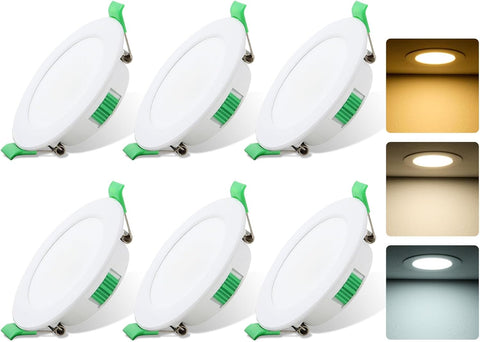 6 Pack LED Downlights for Ceiling 7W 3CCT IP44 Ultra Slim Cut Φ75-85MM | round LED Spot Bathroom Light 600LM, 3000K/4000K/6500K Adjustable, IP44 Recessed Ceiling for Bathroom, Kitchen, Living Room