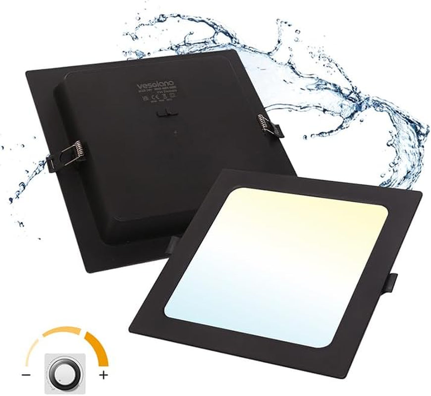 6 Pack Dimmable LED Downlights 18W, 3CCT, Black, Square, Cutout 145-160Mm | LED Spotlight Ceiling 150Mm, 1600LM, IP44, 3000K/4000K/6000K Adjustable, LED Recessed Ceiling Light for Bathroom