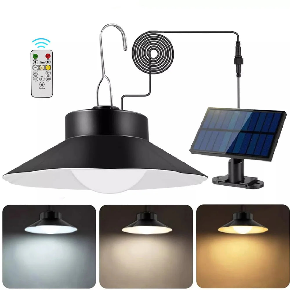 LED Solar Pendant Light with Remote & Timer – 3 Color Modes, Waterproof