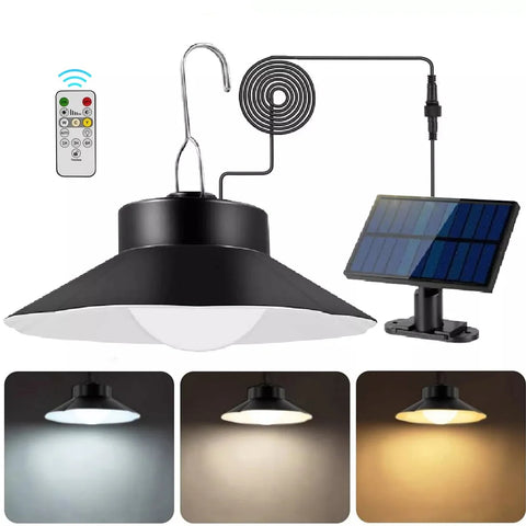 LED Solar Pendant Light with Remote & Timer – 3 Color Modes, Waterproof