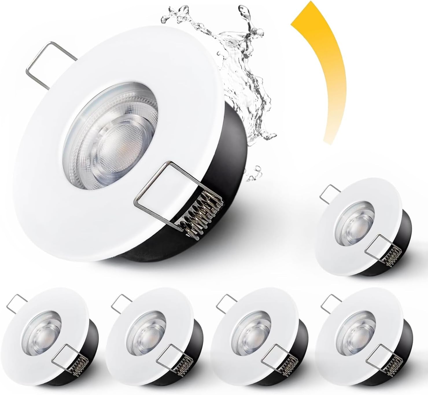 LED Downlights IP65 Waterproof Bathroom Spotlights 68-75Mm Cut Out | 4 Pack 5W GU10 3000K Class II Luminaire, Easy Install Black Recessed Ceiling Lights for Shower, Mains Powered