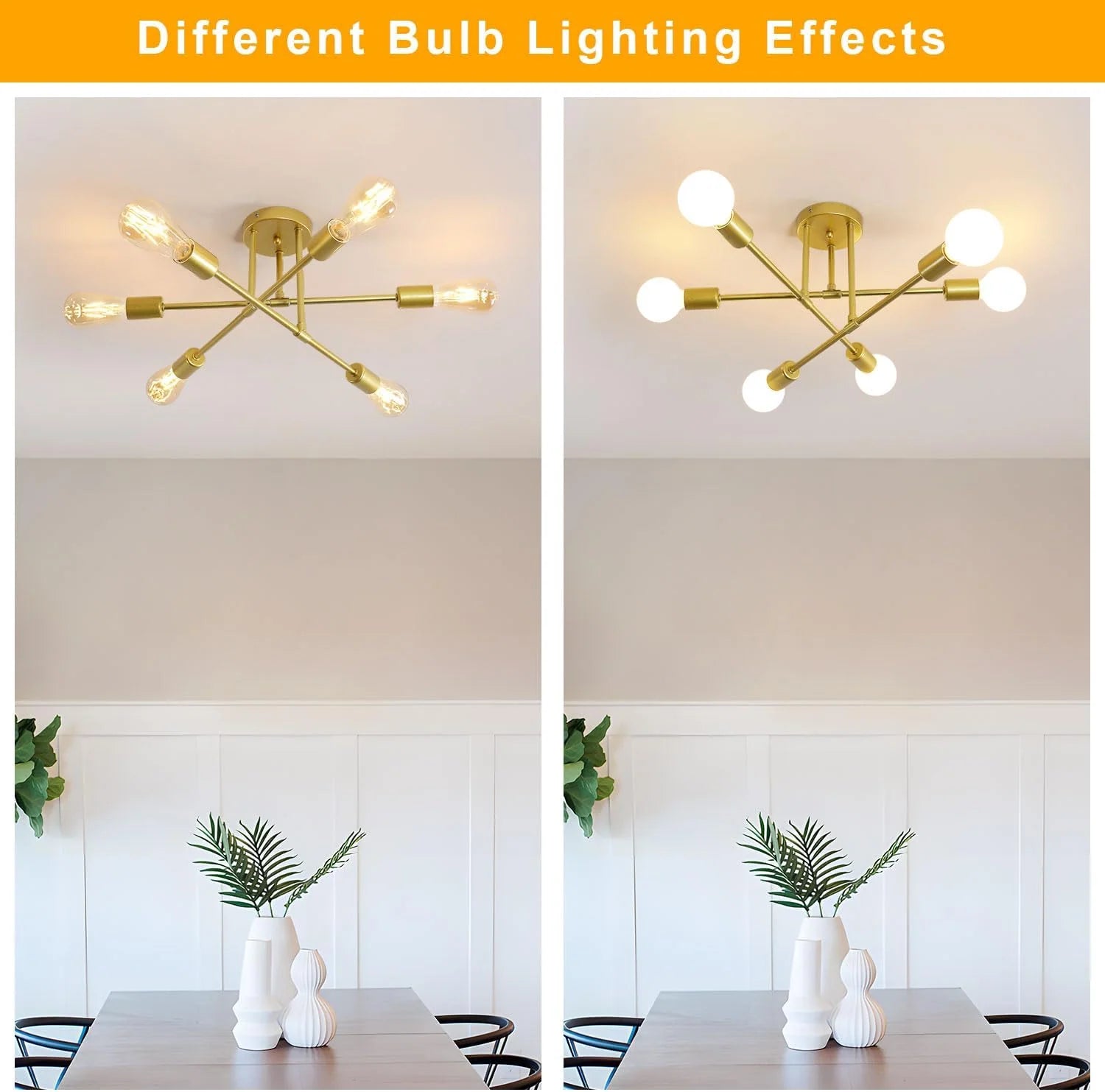 Sputnik Ceiling Light 6-Light Gold Modern E27 Ceiling Lamp for Bedroom Living Room Kitchen Dining