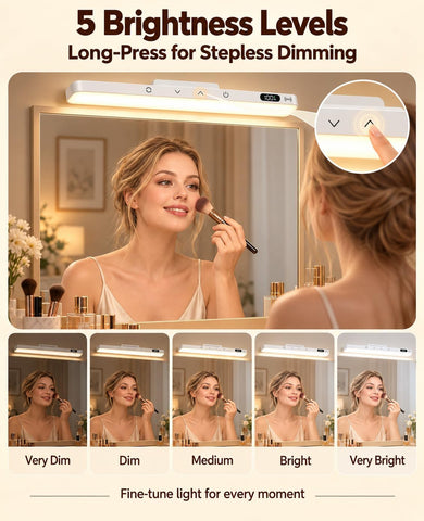 42Cm Makeup Light for Mirror,Dimmable Cordless Vanity Light,2Pk | Rechargeable Stick-On Lights, Dressing Lights with Battery Display,Foldaway Hook, 5 CCT & Dimmable,10/30 Min Timer, 2PK