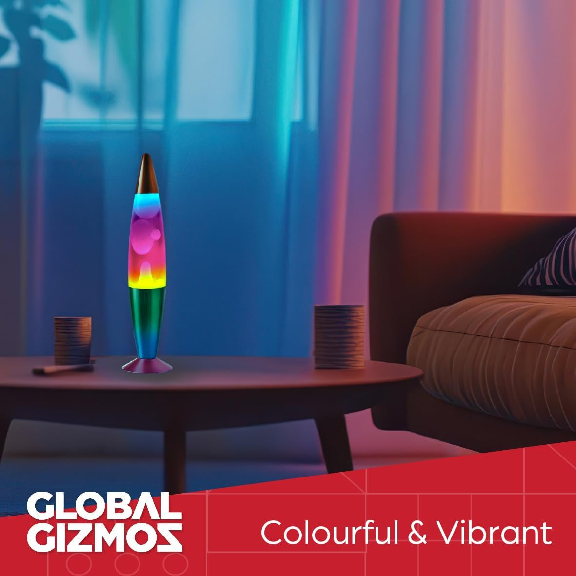 16” Rainbow Lava Lamp, 40Cm Tall | Retro Nostalgia, Calming & Relaxing Motion Wax Light, Decorative Illumination, Sensory Light, Mains Operated