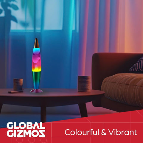 16” Rainbow Lava Lamp, 40Cm Tall | Retro Nostalgia, Calming & Relaxing Motion Wax Light, Decorative Illumination, Sensory Light, Mains Operated