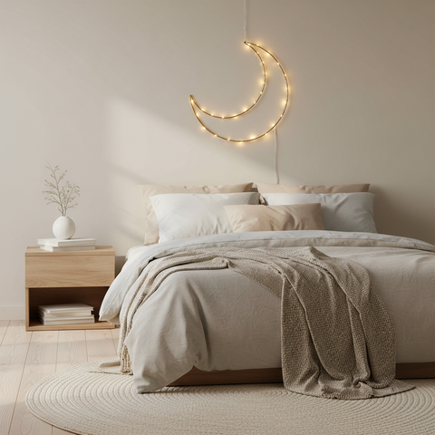 Gold Ramadan Light Up Moon Hanging Decoration – Warm White LED Battery Operated with Timer 30cm