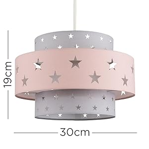 Modern Pink & Dark Grey Cut Out Star Design Cylinder Ceiling Pendant Light Shade