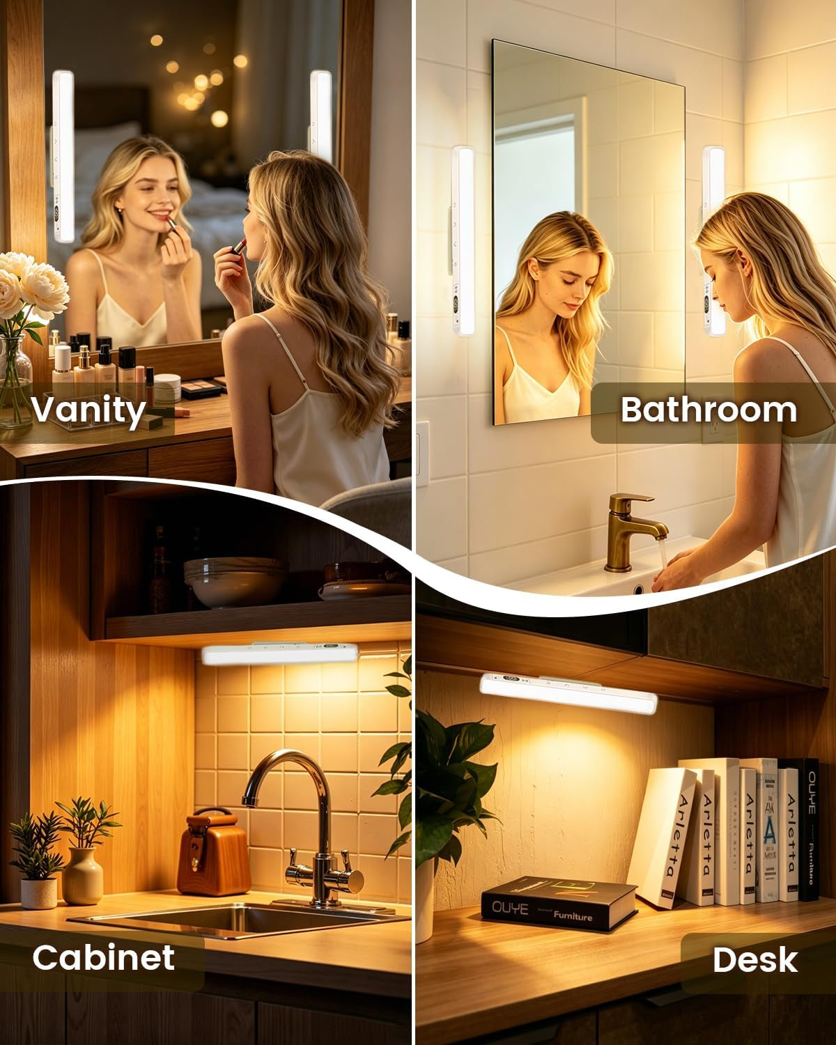 Rechargeable Makeup Light Magnetic Mirror Lights Stick on 2 Pack | Vanity Lights with Remote & Touch, Dimmable & 5 Color Temperatures, Portable Make up Light for Bathroom Closet Dressing Table