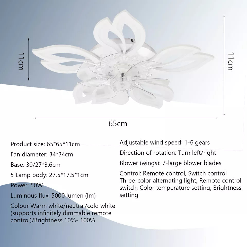 100W Ceiling Fan with Light – Dimmable Flower Design LED Fan