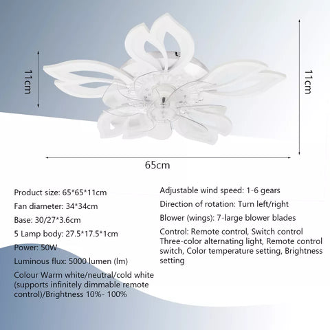 100W Ceiling Fan with Light – Dimmable Flower Design LED Fan
