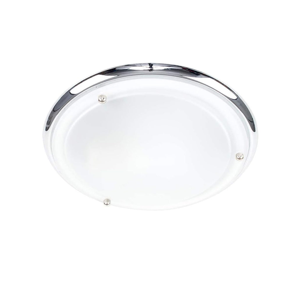 Modern IP44 Silver Chrome & Glass Flush Bathroom Ceiling Light