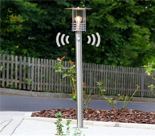 Modern Silver Stainless Steel Outdoor Light with Motion Sensor (E27) | Garden, Pathway, Pillar Light, Path Light