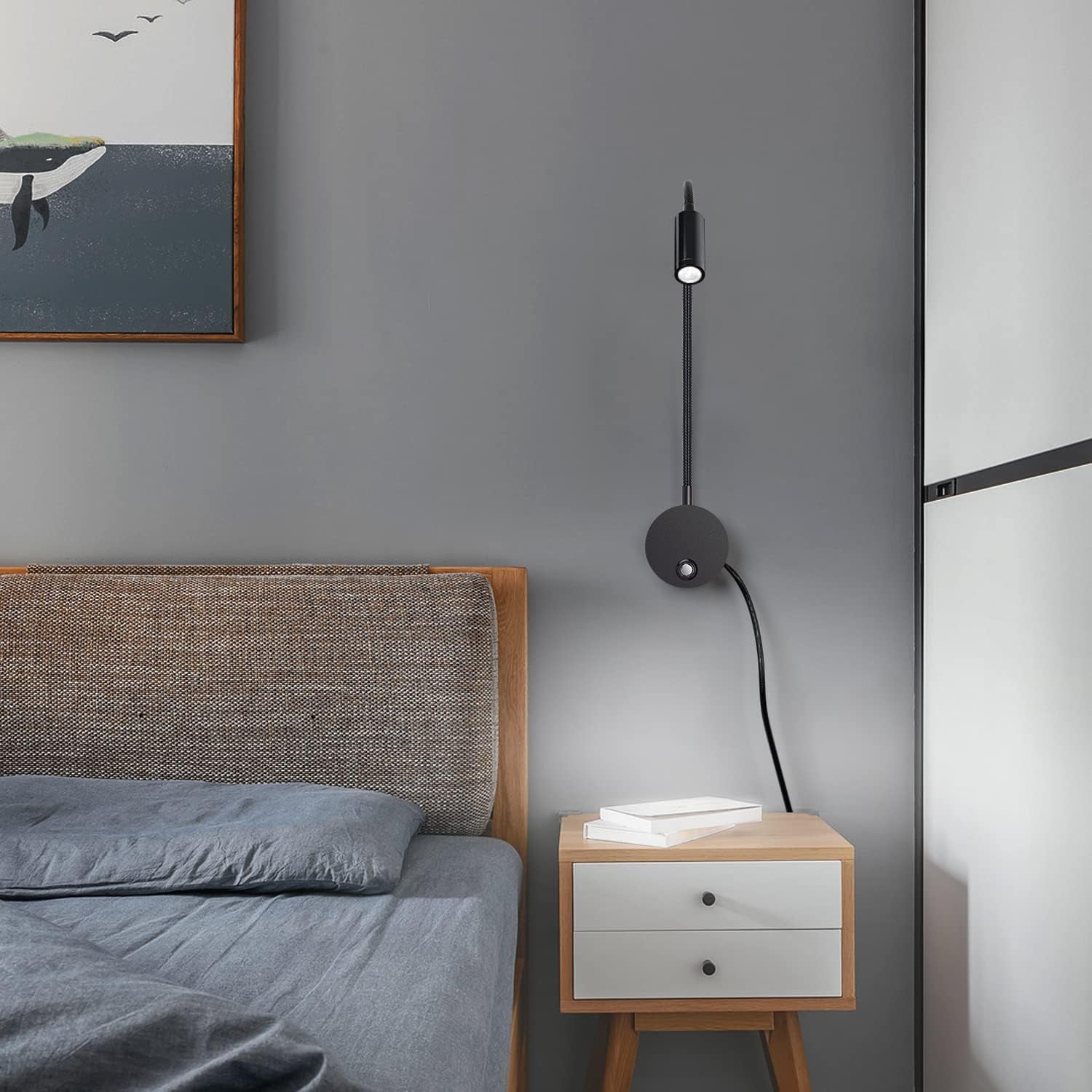 Wall Mounted Reading Lamp LED Bedside Light with USB and Touch Dimmer
