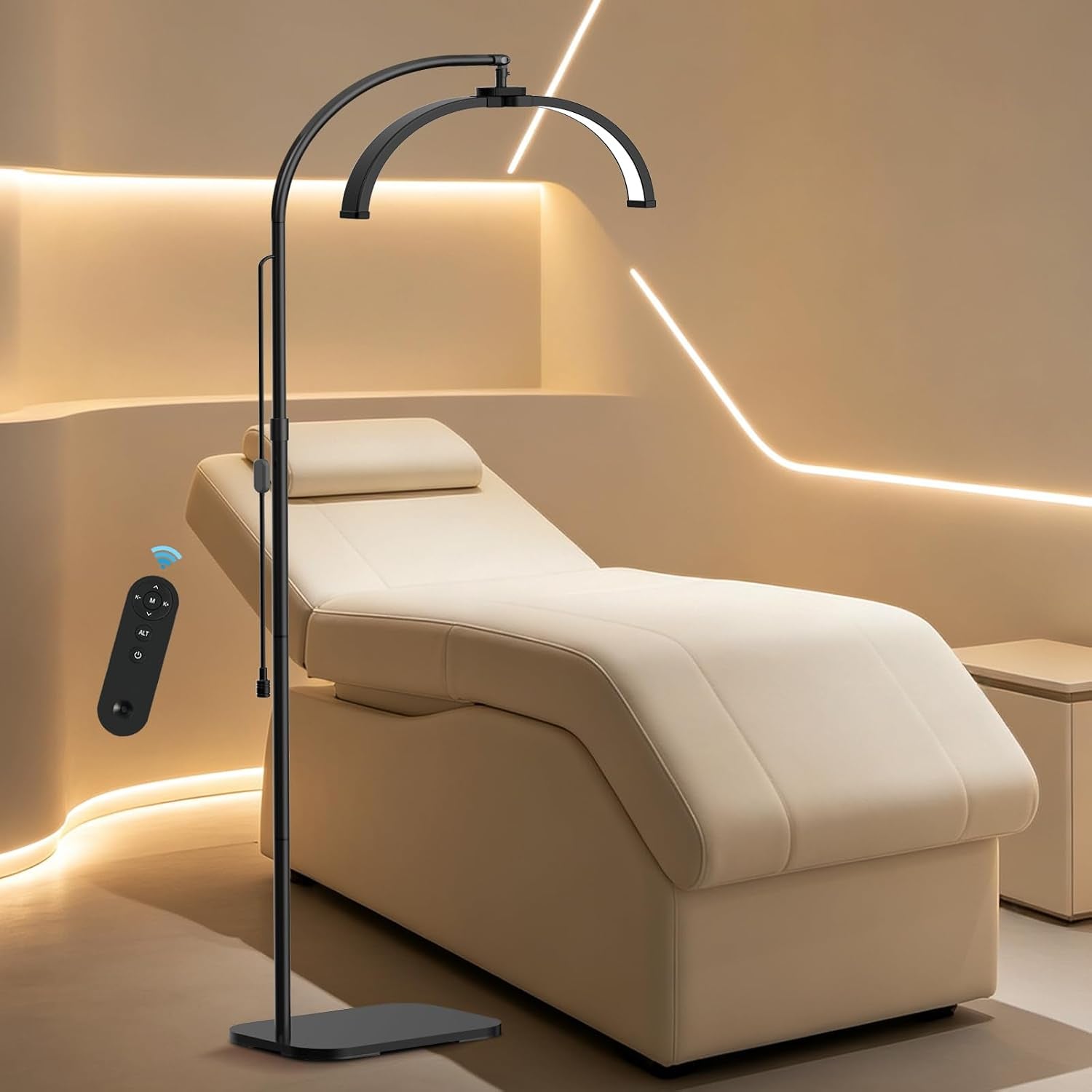 Half Moon Light for Eyelash Tech, Lash Lamp Eyelash Extensions | Professional Dimmable LED Floor Light with Phone Holder, for Esthetician,Nail Art, Beauty, Tattoo, Skincare Salon