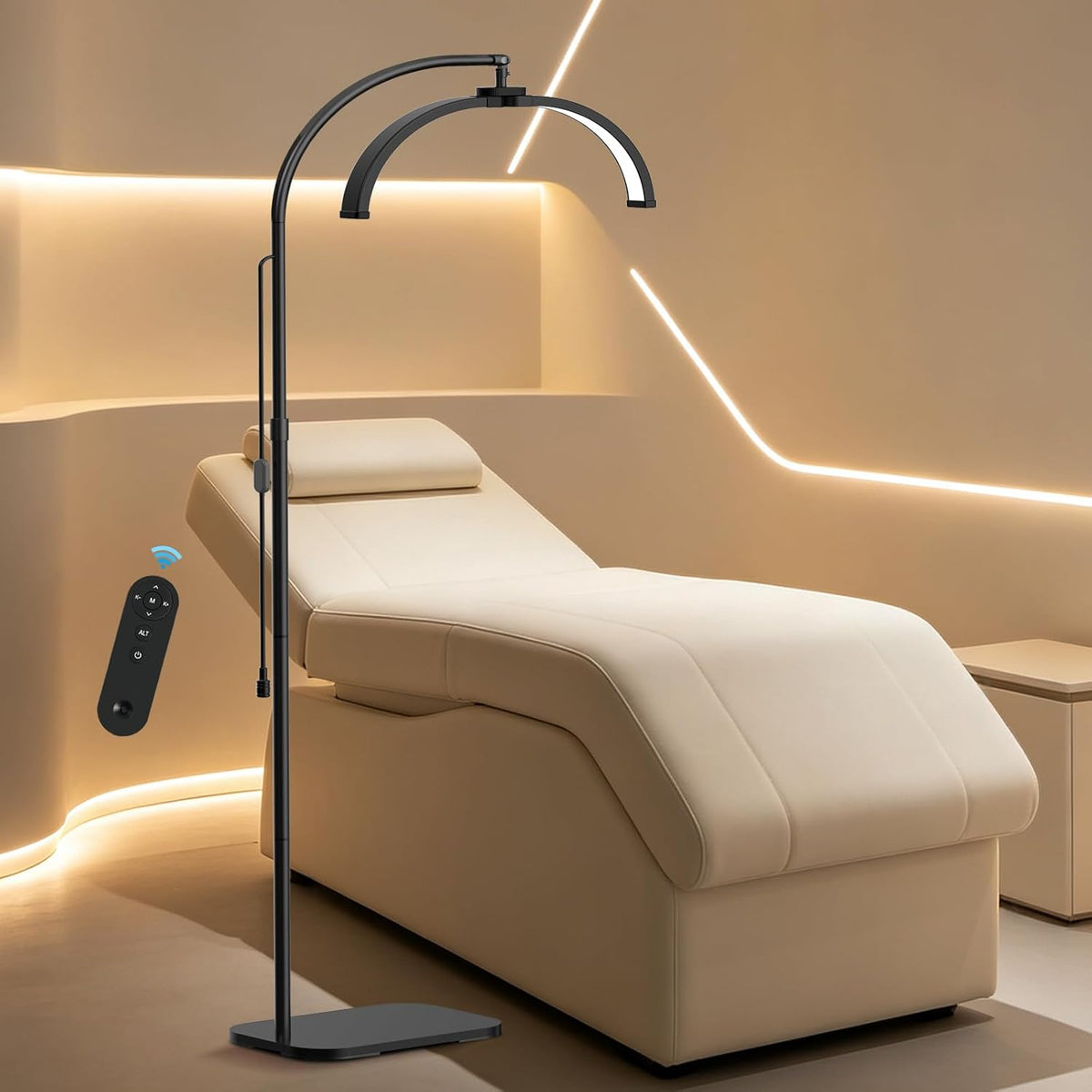 Half Moon Light for Eyelash Tech, Lash Lamp Eyelash Extensions | Professional Dimmable LED Floor Light with Phone Holder, for Esthetician,Nail Art, Beauty, Tattoo, Skincare Salon