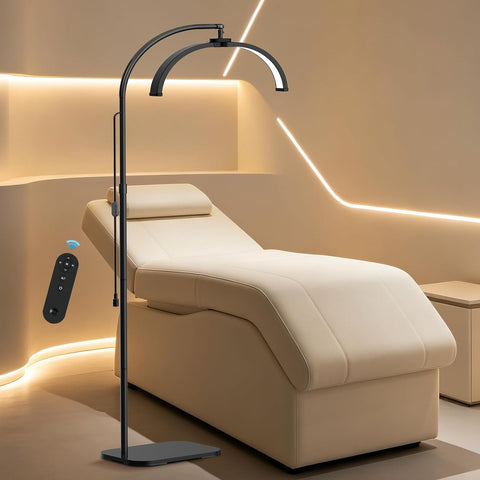 Half Moon Light for Eyelash Tech, Lash Lamp Eyelash Extensions | Professional Dimmable LED Floor Light with Phone Holder, for Esthetician,Nail Art, Beauty, Tattoo, Skincare Salon