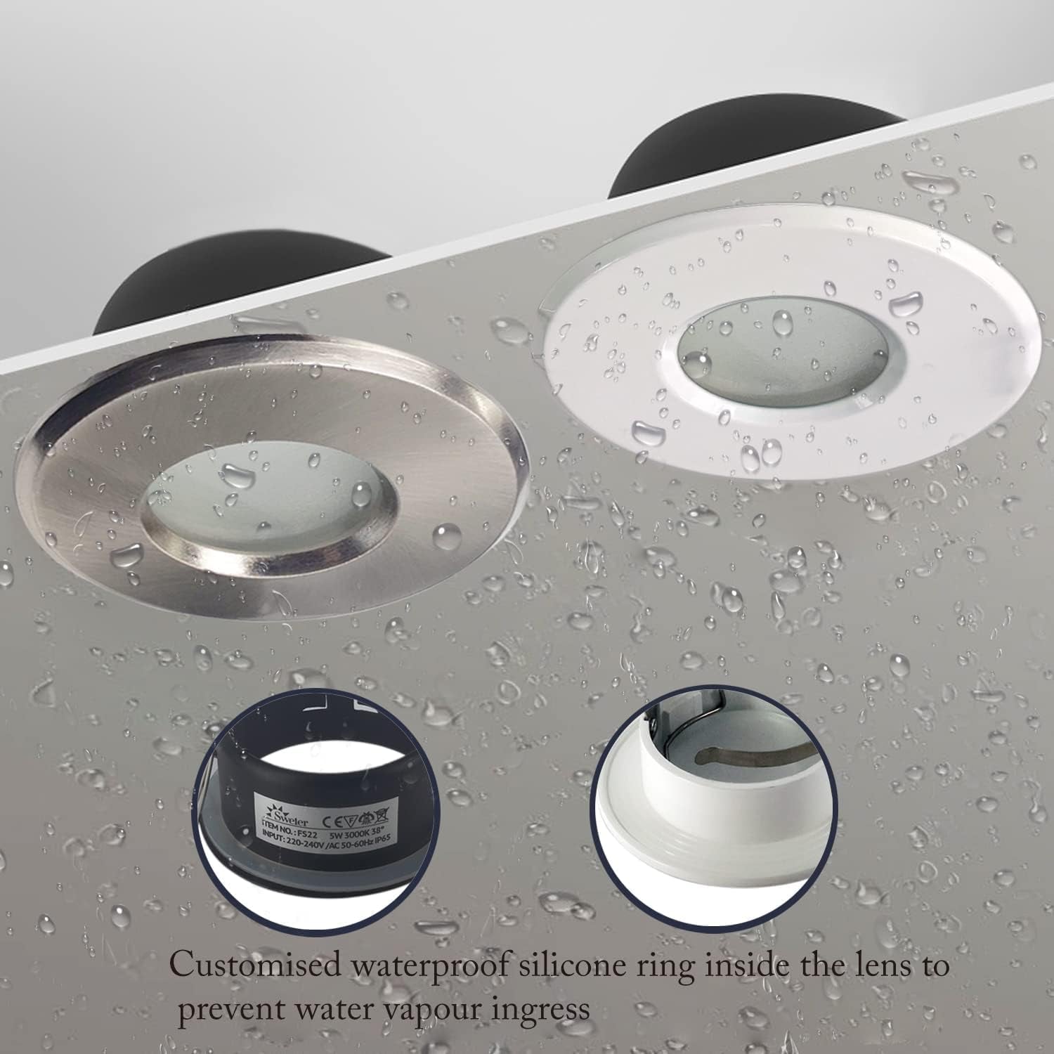 4X 5W IP65 Waterproof LED Recessed Ceiling Lights, Warm White 3000K 430LM, Suitable for Bathroom and Kitchen Spotlights (Including GU10 Lamp Holder) White Downlight Cut-Out 68Mm