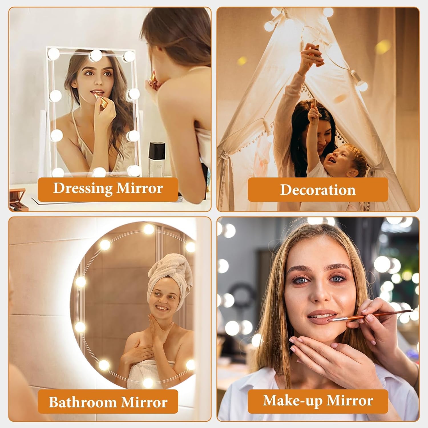 Hollywood Mirror Lights Stick on 10 Bulbs, Makeup Lights for Dressing Table, USB Cable Adjustable, LED Vanity Mirror Lights for Mirror Make up Light for Bathroom Vanity Table Bedroom