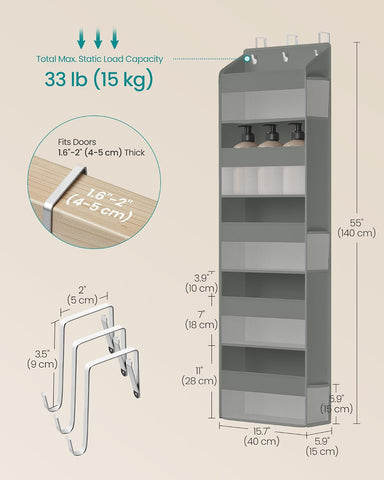 Over-The-Door Organiser, 5-Compartment Foldable Hanging Shelf