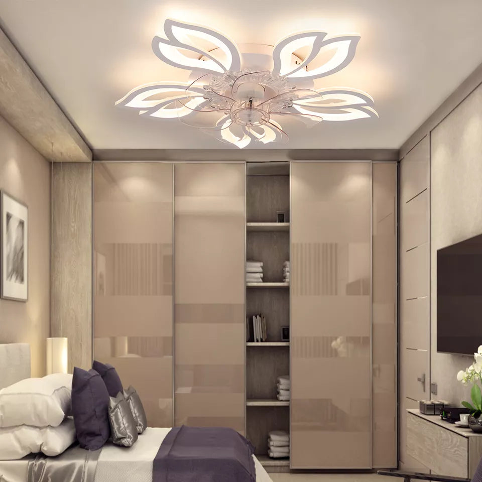 100W Ceiling Fan with Light – Dimmable Flower Design LED Fan