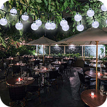 Energy-efficient LED garden lights powered by solar panel.

