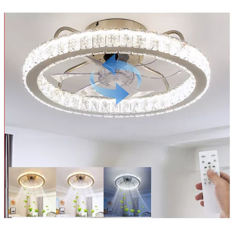 LED Crystal Ceiling Fan Light UK – Dimmable, Quiet with Remote Control - UK