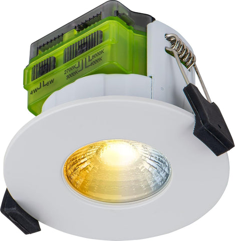LED Flat Downlight with Power Change and 4 Colour Change Temperature Options (CCT), Fire Rated, Spotlight for Kitchen and Bathroom, Ftype MK2, White, IP65, 4W/6W, 750Lm, 6000K-2700K, FTF6WCCT