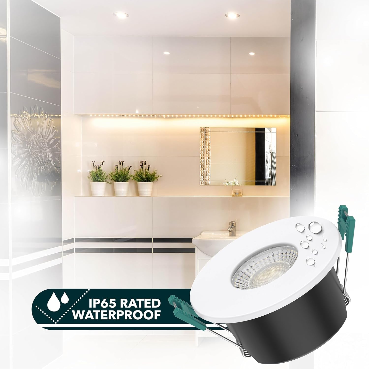 Chapman Hirono Pro 4W & 6W Fire Rated Downlights IP65 White 8 Pack | 4CCT 2700K-6000K, Cool, Neutral or Warm White Waterproof LED Modern Ceiling Light for Bathroom, Kitchen, Bedroom & Living Room
