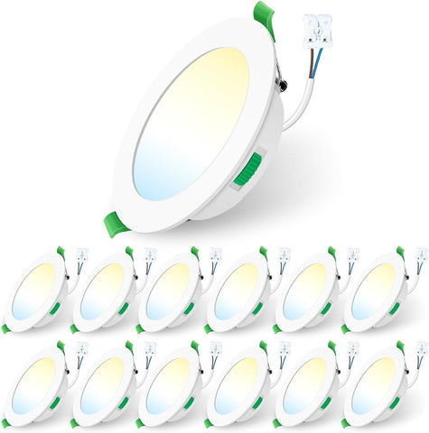 12 Pack LED Recessed Ceiling Lights Dimmable Suitable for Bathroom. | 7W 580LM 90-100Mm Cutout,Led Spot AC 220-240V,3CCT 3000K 4000K 6500K Adjustable,Ip44 Waterproof,Nickel
