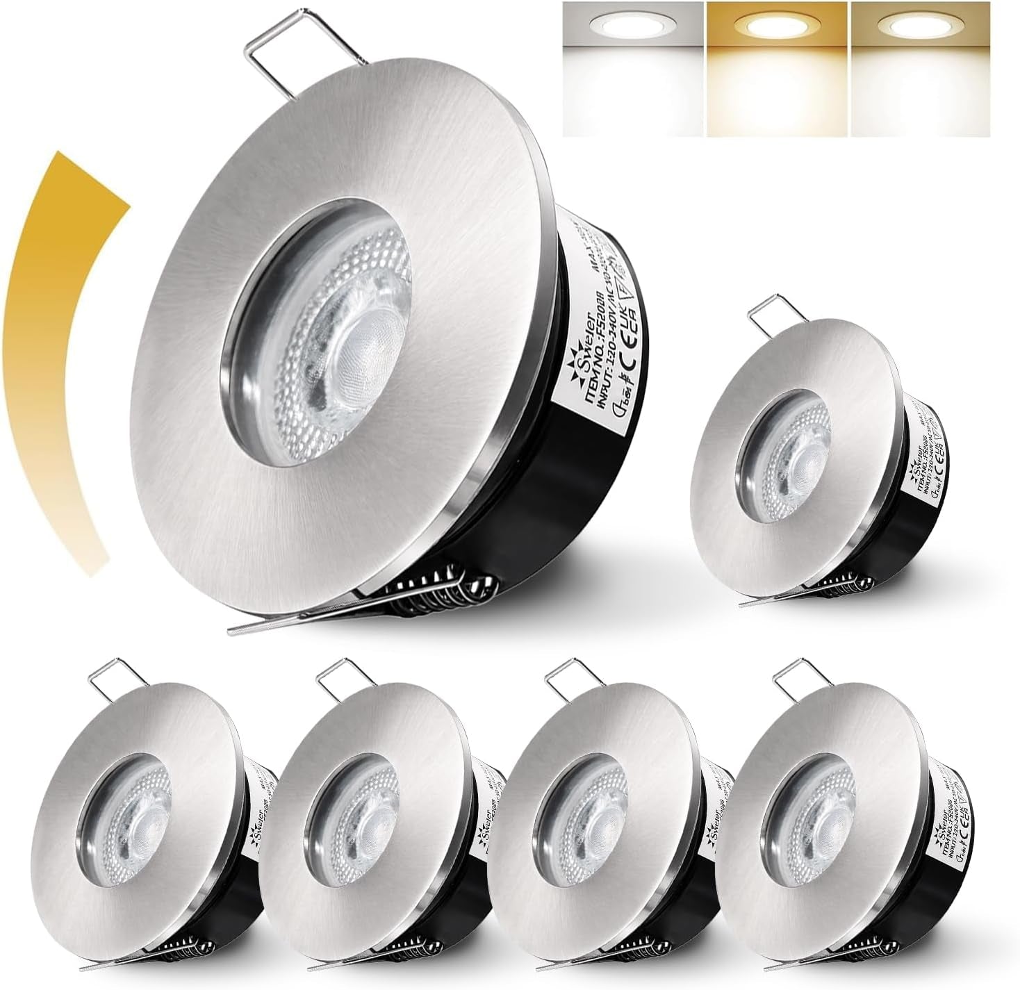 LED Downlights IP65 Waterproof Bathroom Spotlights 68-75Mm Cut Out | 4 Pack 5W GU10 3000K Class II Luminaire, Easy Install Black Recessed Ceiling Lights for Shower, Mains Powered