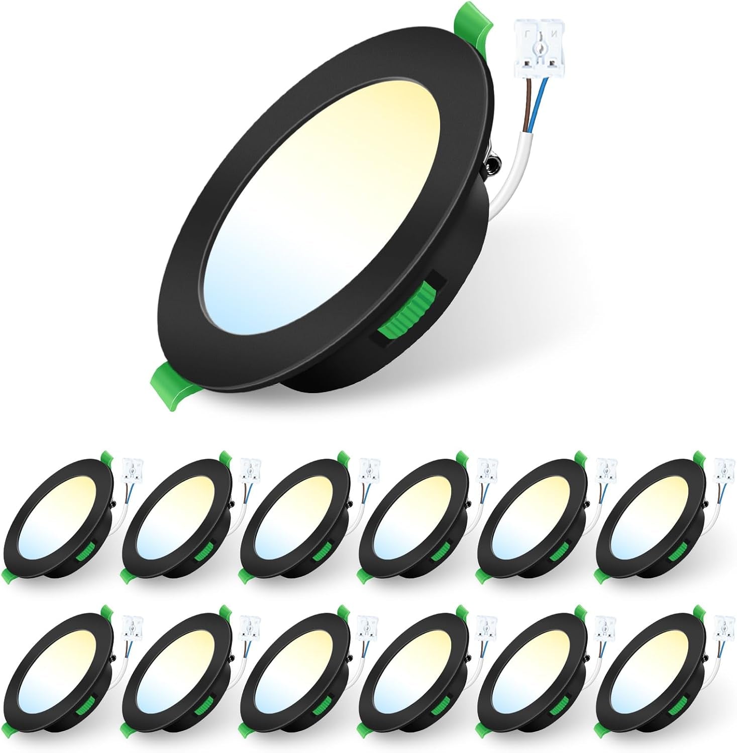 12 Pack LED Recessed Ceiling Lights Dimmable Suitable for Bathroom. | 7W 580LM 90-100Mm Cutout,Led Spot AC 220-240V,3CCT 3000K 4000K 6500K Adjustable,Ip44 Waterproof,Nickel